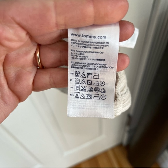 Tommy Hilfiger long sleeve open front lightweight cream color cardigan size L - Picture 6 of 9